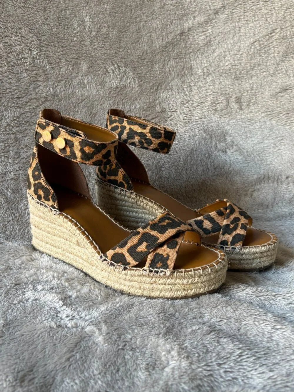 Franco Sarto Carlotta Leopard Animal Print Wedge Espadrilles Womens Size 8.5